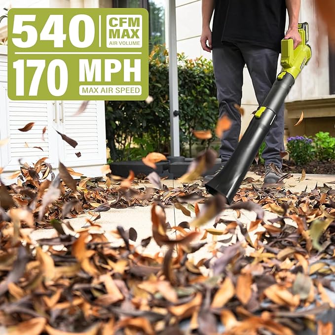 Cordless Leaf Blower,540CFM/170MPH Electric Leaf Blower with 2 * 6.0Ah Battery and Fast Charger, 6 Speed Mode and Turbo Mode Leaf Blower, 20V Battery Powered Leaf Blowers for Lawn Care and Patio
