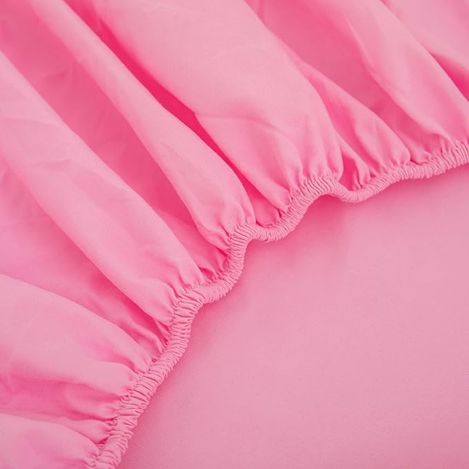 Twin Bed in a Bag Pink Seersucker Comforter Set 5-Pieces Microfiber Lightweight Comforter All Season Bedding Sets with Comforter,Flat Sheet,Fitted Sheet and Pillowcases