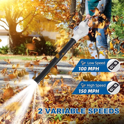 Cordless Leaf Blower 150MPH, Handheld Electric Leaf Blower with 4.0Ah Battery and Charger, 2 Speed Modes, 20V Battery Operated Leaf Blowers for Lawn Care, Patio, Blowing Leaves and Snow