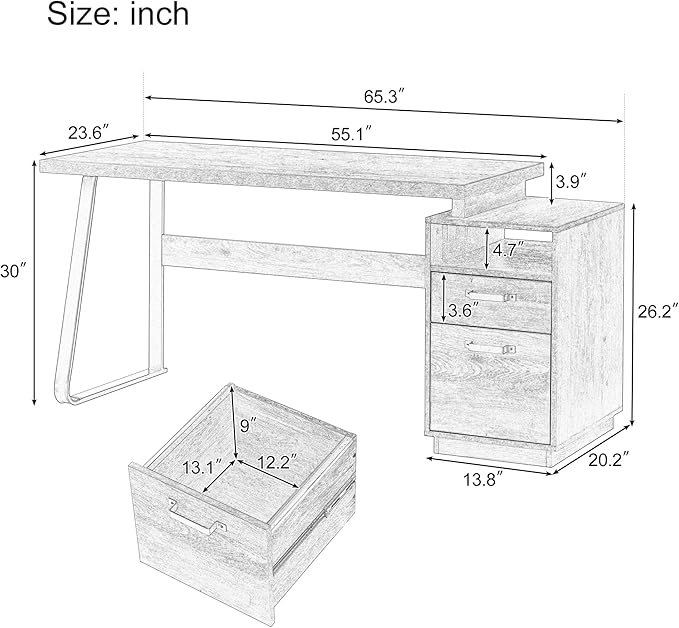 NicBex Laik-DW-00004-DX Desks, 65.3" W x 23.6" D x 30" H, Brown