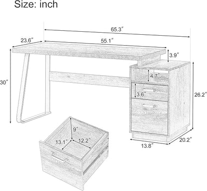 NicBex Laik-DW-00004-DX Desks, 65.3" W x 23.6" D x 30" H, Brown