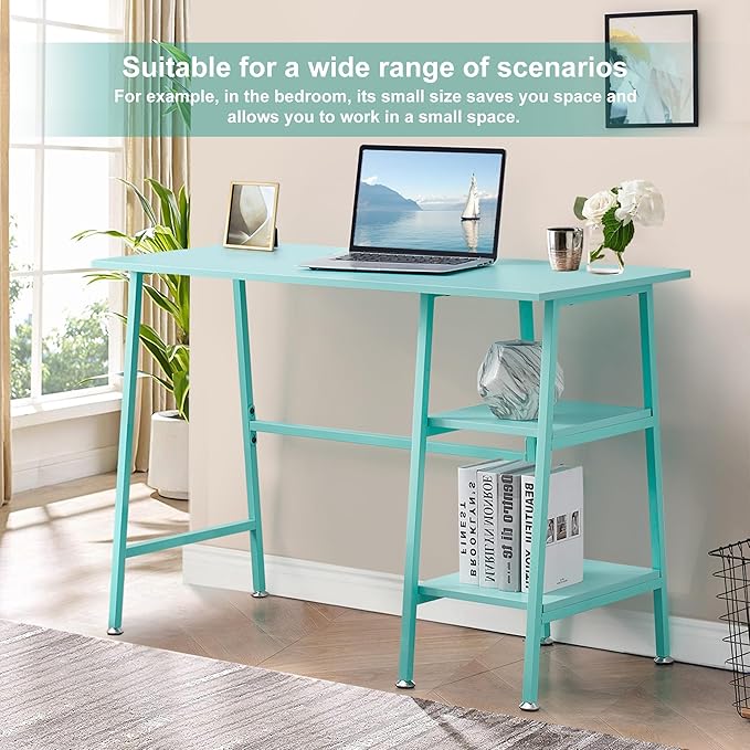 VECELO 43 Inch Computer, Writing Home Office Hutch Workstation with Shelf Storage Desk 43", Classic Blue