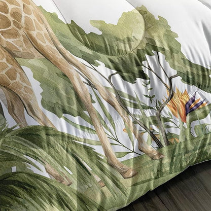 Elephant Giraffe Monkeys Comforter Twin Size,Wild Animals Kids Comforter Set,3Pcs Bedding Set Printed Comforter with 2 Pillowcases,Down Alternative,Soft and Lightweight,for All Seasons