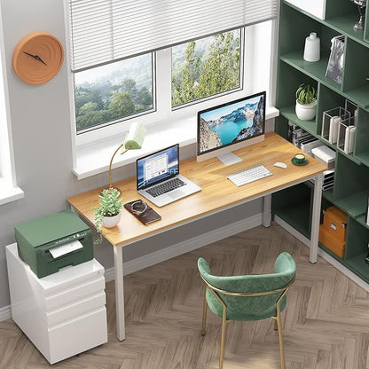 SogesGame Computer Desk, 63 inches Office Desk Computer Table Study Writing Desk Workstation for Home Office, Dining Table Teak White