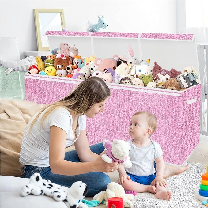 Extra Large Toy Box for Kids,Collapsible Toys Storage Chest Boxes Organizers with Dividers for Boys,Girls,Closet,Nursery,Playroom 35.8"x12.6"x16"(Dark Pink)