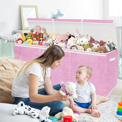 Extra Large Toy Box for Kids,Collapsible Toys Storage Chest Boxes Organizers with Dividers for Boys,Girls,Closet,Nursery,Playroom 35.8"x12.6"x16"(Dark Pink)
