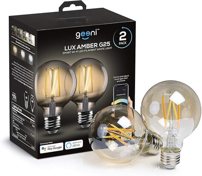 Geeni Smart Light Bulb - Alexa and Google Home Compatible, Amber LED Programmable and Dimmable WiFi Light Bulb, App Controlled (G25-2 Pack)