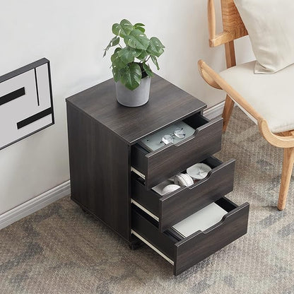 Farini 3-Drawer Vertical Filing Cabinet Rolling Wood Mobile File Cabinets Under Desk for Home Office with Casters (Dark Walnut, Non-Assembled)