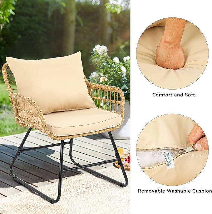 YITAHOME Patio Furniture Wicker Outdoor Bistro Set, 4-Piece All Weather Patio Furniture Rattan Conversation Loveseat Sets for Backyard, Balcony and Deck, Light Brown+Beige