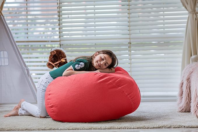WEKAPO Stuffed Animal Storage Bean Bag Chair Cover for Kids | Stuffable Zipper Beanbag for Organizing Children Plush Toys Large Premium Cotton Canvas (Solid Red, XX-Large)