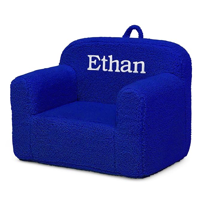 Delta Children Personalized Sherpa Cozee Chair - Customize with Name – Foam Kids Chair for Ages 18 Months and Up, Royal Blue