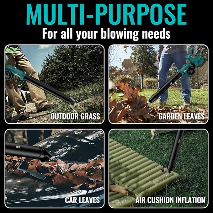Leaf Blower, Cordless Leaf Blower for Makita 18V Battery, 3 Speed Modes Up to 200MPH, 270° Rotatable Electric Leaf Blower with 4 Blowing Nozzles for Lawn Care and Yard(Battery Not Included)