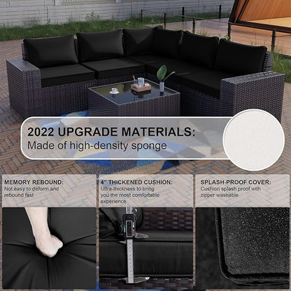 Kullavik 6PCS Outdoor Patio Furniture Set PE Wicker Rattan Sectional Sofa Patio Conversation Sets,Black