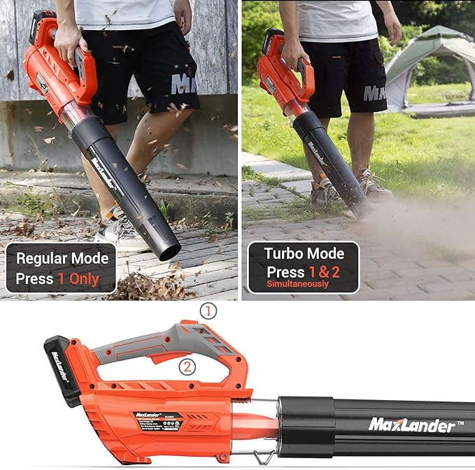 MAXLANDER Leaf Blower Cordless - 20V Electric Cordless Leaf Blower with 2 Batteries and Charger, 2.0Ah Battery Powered Leaf Blowers with 2 Speed Mode for Lawn Care, Blowing Leaves