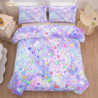Girls Queen Comforter Set, Purple Blue Tie Dye Comforter, Colorful Glitter Comforter Set, Girls Bedding Sets for Kids Teens (3 Pieces, 1 Comforter + 2 Pillowcases)
