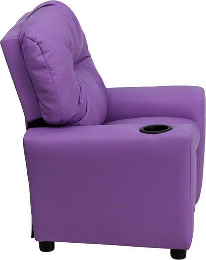 Flash Furniture Chandler Vinyl Kids Recliner with Cup Holder and Safety Recline, Contemporary Reclining Chair for Kids, Supports up to 90 lbs., Lavender
