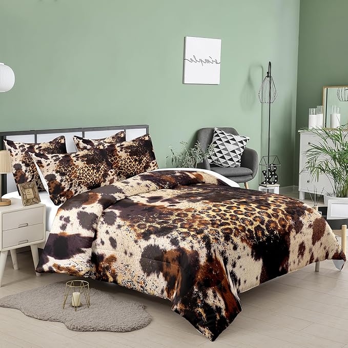 Tailor Shop Cow Print Comforter Sets for Boys Kids Teens,Leopard Comforter Set King Size Cow Print Bedding Sets,Leopard Print Comforter with 1 Comforter 2 Pillowcase…
