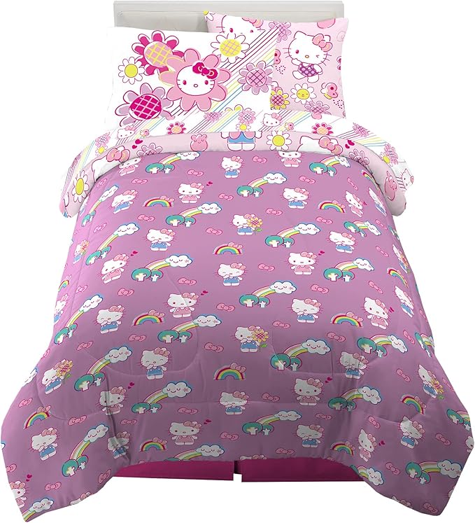 Franco Kids Bedding Super Soft Comforter and Sheet Set with Sham, 5 Piece Twin Size, Hello Kitty