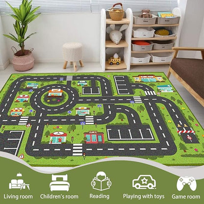 Car Rug Play Mat, Road Rug Carpet for Kids, City Life Educational Road Traffic Carpet for Ages 3-12 Years Old(140×200cm/55×79inch)