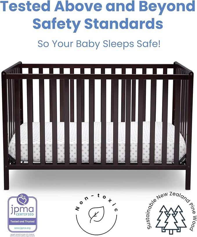 Delta Children Heartland 4-in-1 Convertible Crib, Dark Chocolate + Delta Children Twinkle Galaxy Dual Sided Recycled Fiber Core Crib and Toddler Mattress (Bundle)