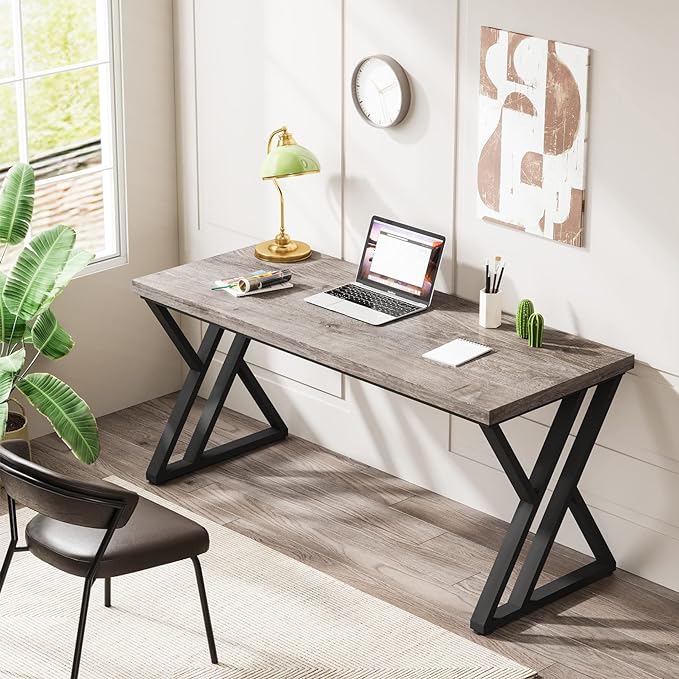 55 Inch Large Simple Industrial Computer Desk Study Writing Table Home Office Workstation,Grey