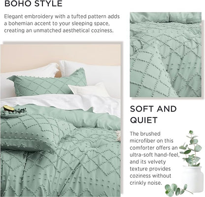 Bedsure King Size Comforter Set - Sage Green Comforter, Boho Tufted Shabby Chic Bedding Comforter Set, 3 Pieces Farmhouse Bed Set for All Seasons, Fluffy Soft Bedding Set with 2 Pillow Shams