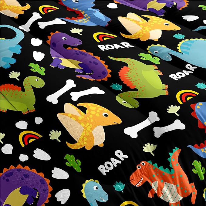 Dinosaur Full Size Bedding Set - Cartoon Dinosaur Full Size Comforter Sets for Boys Soft Breathable Dino Quilt Kids Comforter Set Decor for Boys Bedroom, 1 Comforter 2 Pillowcase