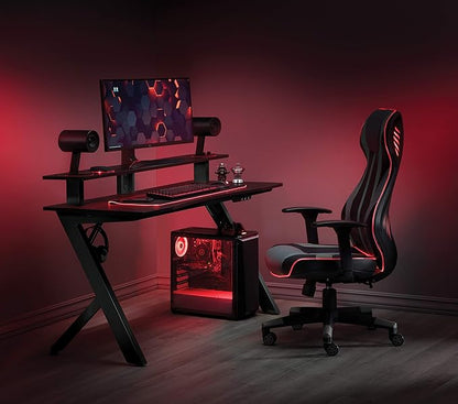 OSP Home Furnishings Area51 Battlestation Gaming Desk with Bluetooth RGB LED Lights, Matte Black