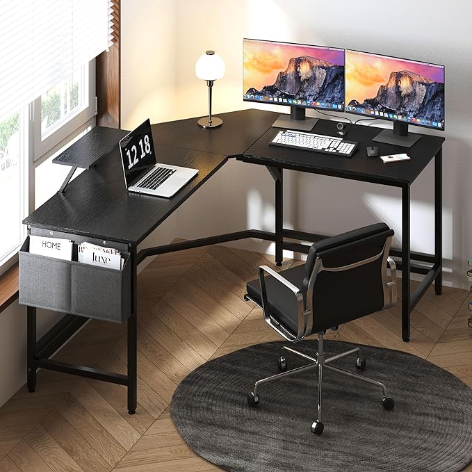 DlandHome L-Shaped Computer Desk 59 inches x 47.2 inches, Composite Wood and Metal, Home Office PC Laptop Study Workstation Corner Table with CPU Stand, CZYF-LD-1