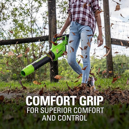Greenworks 48V (2 x 24V) Cordless Brushless Axial Leaf Blower (140 MPH / 585 CFM / 125+ Compatible Tools), (2) 4.0Ah Batteries and Dual Port Rapid Charger Included