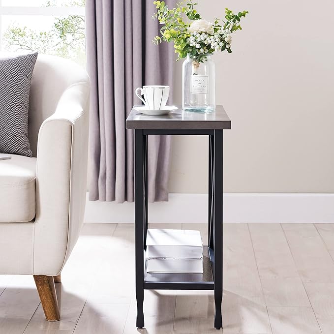 Leick Home Chisel & Forge Narrow Side Recliner Table with Shelf, Smoke Gray and Matte Black, 12" W