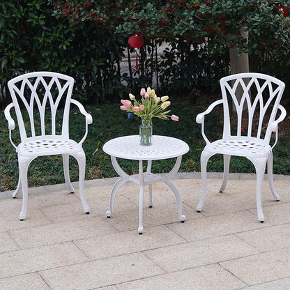 Jardin DE CENTENNAIL 3-Piece Outdoor Bistro Set Cast Aluminum Rust-Resistant Patio Furniture Armchairs Design (White)