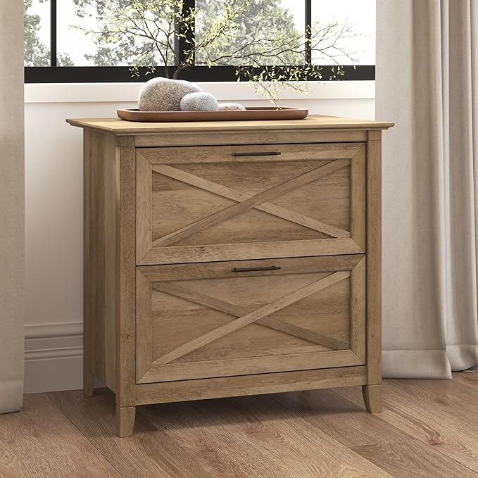 Bush Furniture Key West 2-Drawer Lateral File & Writing Table Set, Modern Farmhouse Home Office