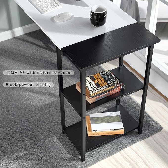 FurnitureR L-Shaped 58.3''Corner Computer Desk with Storage Shelf Long Gaming Desk for Home Office PC Workstation Saving Space Laptop Table (White and Black)