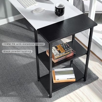 FurnitureR L-Shaped 58.3''Corner Computer Desk with Storage Shelf Long Gaming Desk for Home Office PC Workstation Saving Space Laptop Table (White and Black)