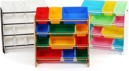 Humble Crew, Natural/Primary Kids' Toy Storage Organizer with 12 Plastic Bins, 34*35*15.5inch
