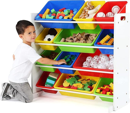 Humble Crew, White/Primary Kids' Toy Storage Organizer with 12 Plastic Bins