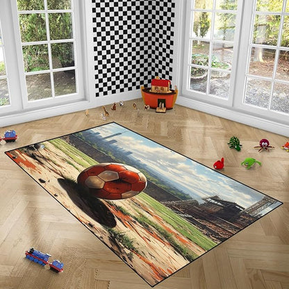 Football Rug - Football Decor for Boys Bedroom Soccer Rug for Play Area Football Printed Rug for Kids Room Basketball Rugs for Teen Boys Bedroom Playmat Area Rugs for Kids Rooms,2'5''×4'