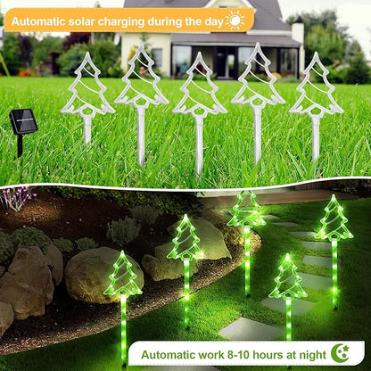 Solar Christmas Garden Lights Outdoor Decorations, 8 Modes Xmas Tree Candy Lights Waterproof Led Garden Stake Lights for Walkway Yard Lawn Porch Holiday Decor 5-Pack