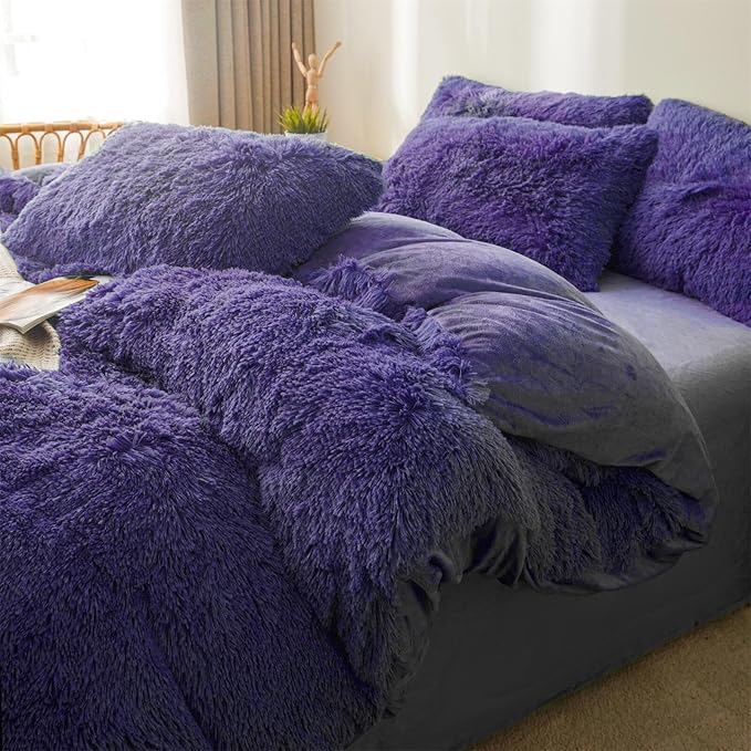Fluffy navy blue comforters Cover twin size - Ultra Soft Plush dark blue bedding Sets 2 Pieces (1 faux fur comforter Cover + 1 fuzzy pillow case) girls shaggy navy blue twin bed set (Dark Blue, Twin)