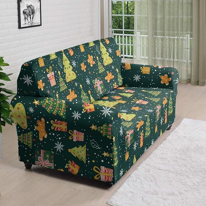 FKELYI Christmas Tree Sofa Couch Cover Comfortable Furniture Protector with Elastic Bottom Stretch Sofa Slipcover for Living Room L