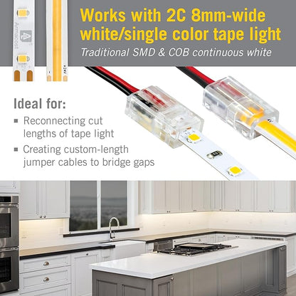 Armacost Lighting 142250 Ribbon Flex Pro Tape Light 60 LEDs/m, Soft Bright White 3000K 32.8 ft. Professional Grade LED Strip Lights & 566021 White/Single Color LED Wire to Tape Connector - 18 Pk