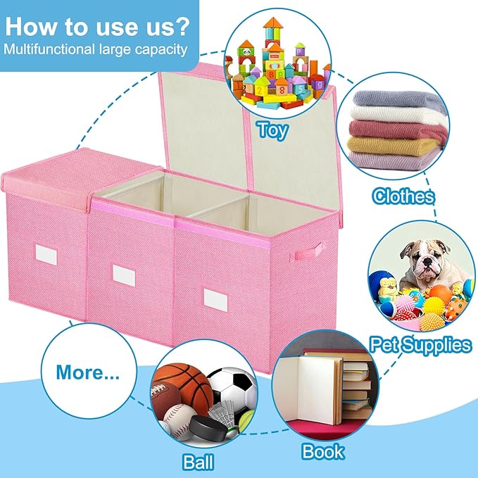Large Toy Box Chest,Big Toy Storage Organizer,Storage Bins with Lids,Stuffed Animal Storage,Toy Bins for Kids Extra Large,Toddlers,Baby,Girls,Nursery,Living room,playroom(Pink)
