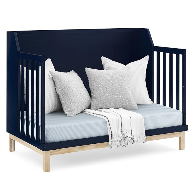 Delta Children babyGap Oxford 6-in-1 Convertible Crib + Brannan Bear Bookcase with Bins + Brannan Bear Wall Shelf with 4 Hooks, Navy/Natural (Bundle)