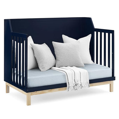 Delta Children babyGap Oxford 6-in-1 Convertible Crib + Brannan Bear Bookcase with Bins + Brannan Bear Wall Shelf with 4 Hooks, Navy/Natural (Bundle)