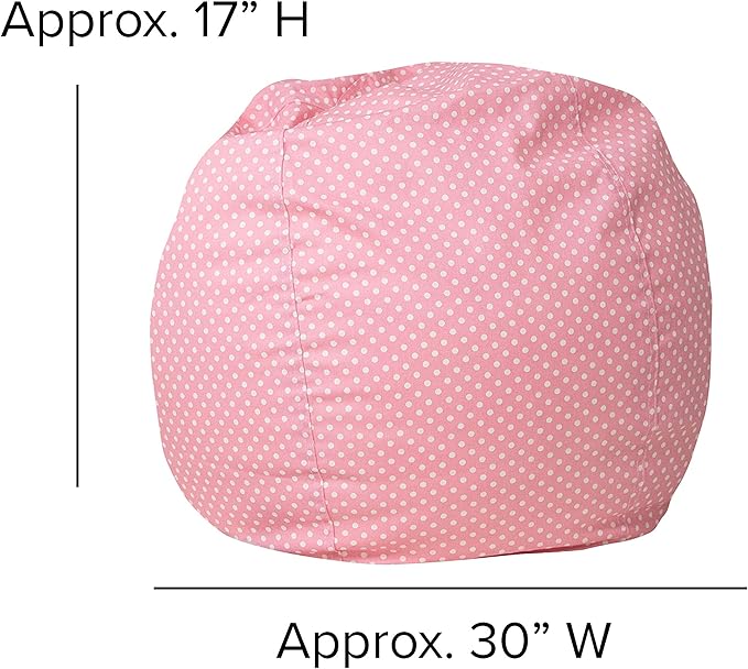 Flash Furniture Dillon Small Bean Bag Chair for Kids and Teens, Foam-Filled Beanbag Chair with Machine Washable Cover, Light Pink Polka Dot