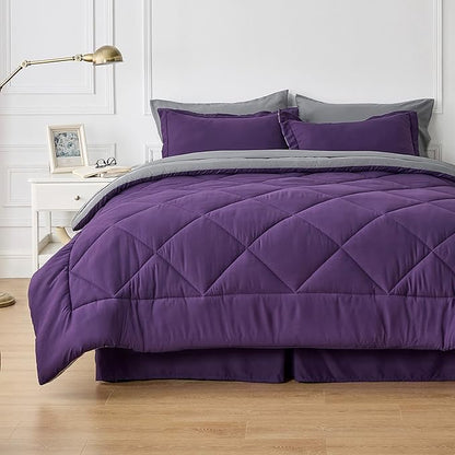 Bedsure Purple Queen Comforter Set - 7 Pieces Reversible Bed Set Bed in a Bag Queen with Comforters, Sheets, Pillowcases & Shams, Queen Bedding Sets