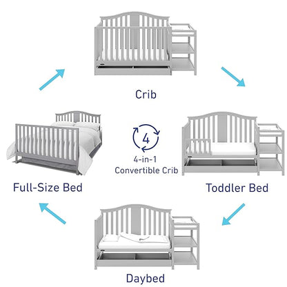 Graco Solano 4-in-1 Convertible Crib and Changer with Drawer (Pebble Gray) – Crib and Changing Table Combo with Drawer, Includes Changing Pad, Converts to Toddler Bed, Daybed and Full-Size Bed