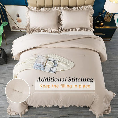 Andency Khaki Comforter King Size(104x90Inch), 3 Pieces Farmhouse Shabby Chic Bedding Comforters & Sets, All Season Soft Lightweight Down Alternative Bed Set for Men Women