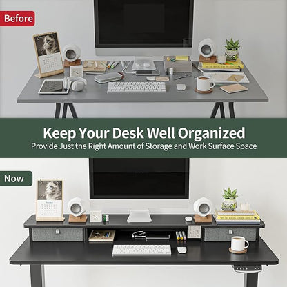 FEZIBO 40 x 24 Inch Height Adjustable Electric Standing Desk with Double Drawer, Stand Up Desk with Storage Shelf, Sit Stand Desk, Black